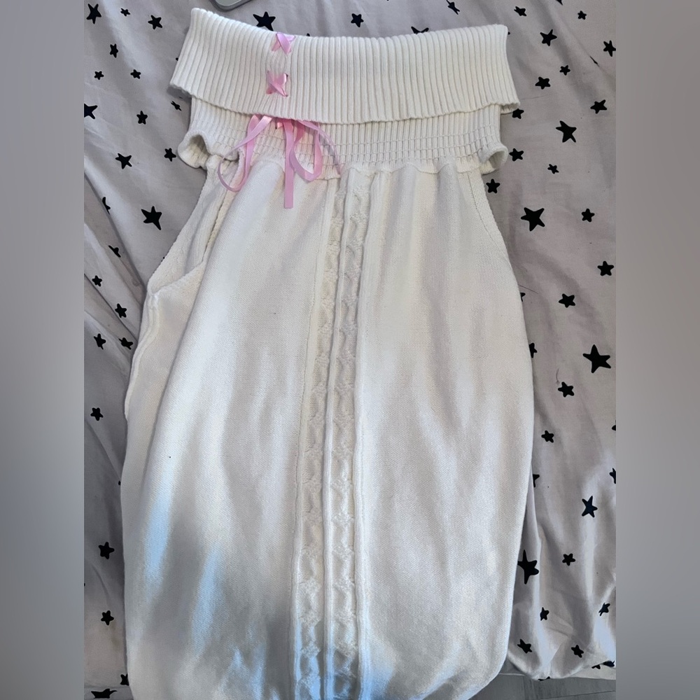 J-Fashion vintage Sweet off-shoulder knitted top with bow knot tie for woman